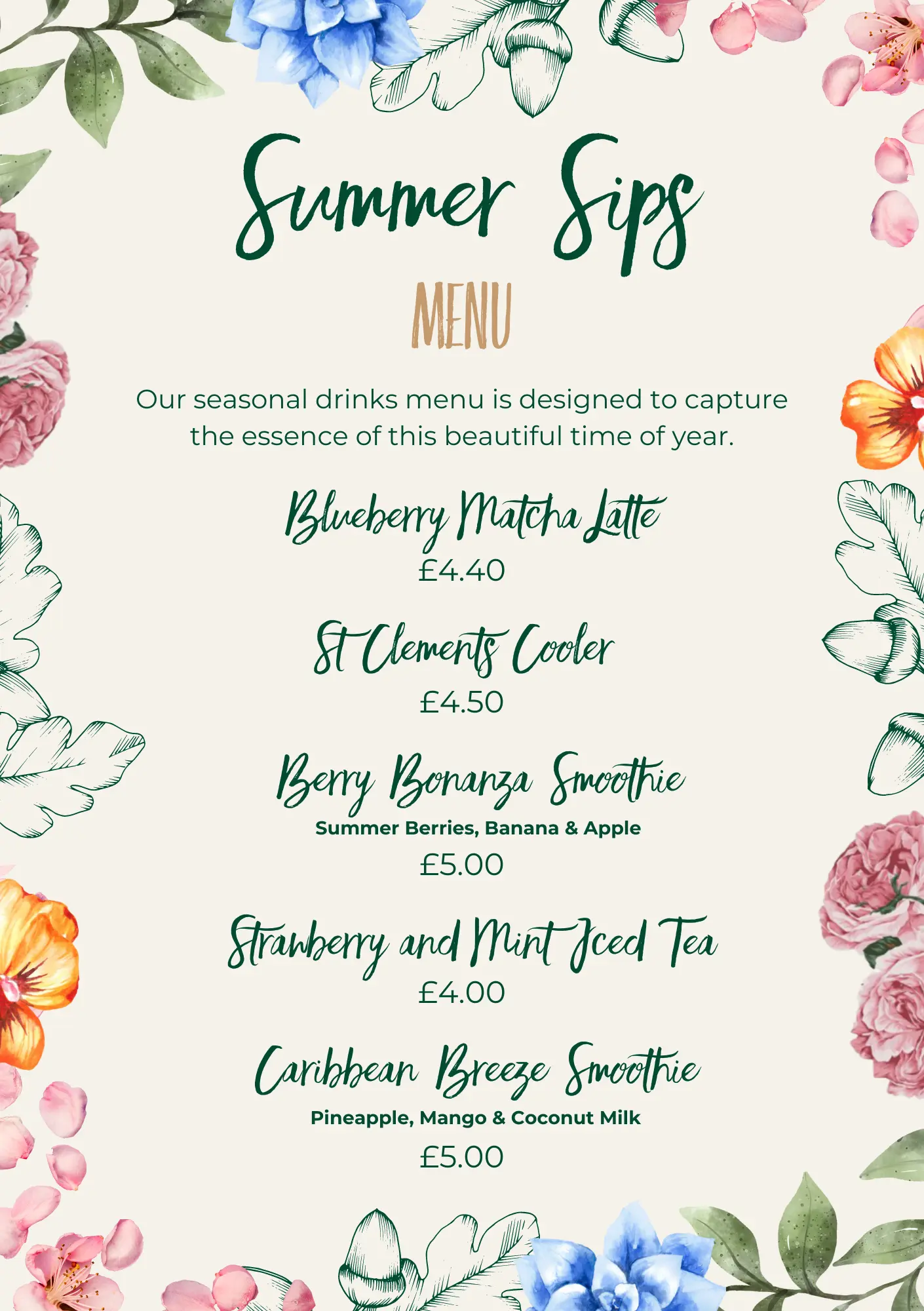 Copy Of Summer Specials Drinks Menu